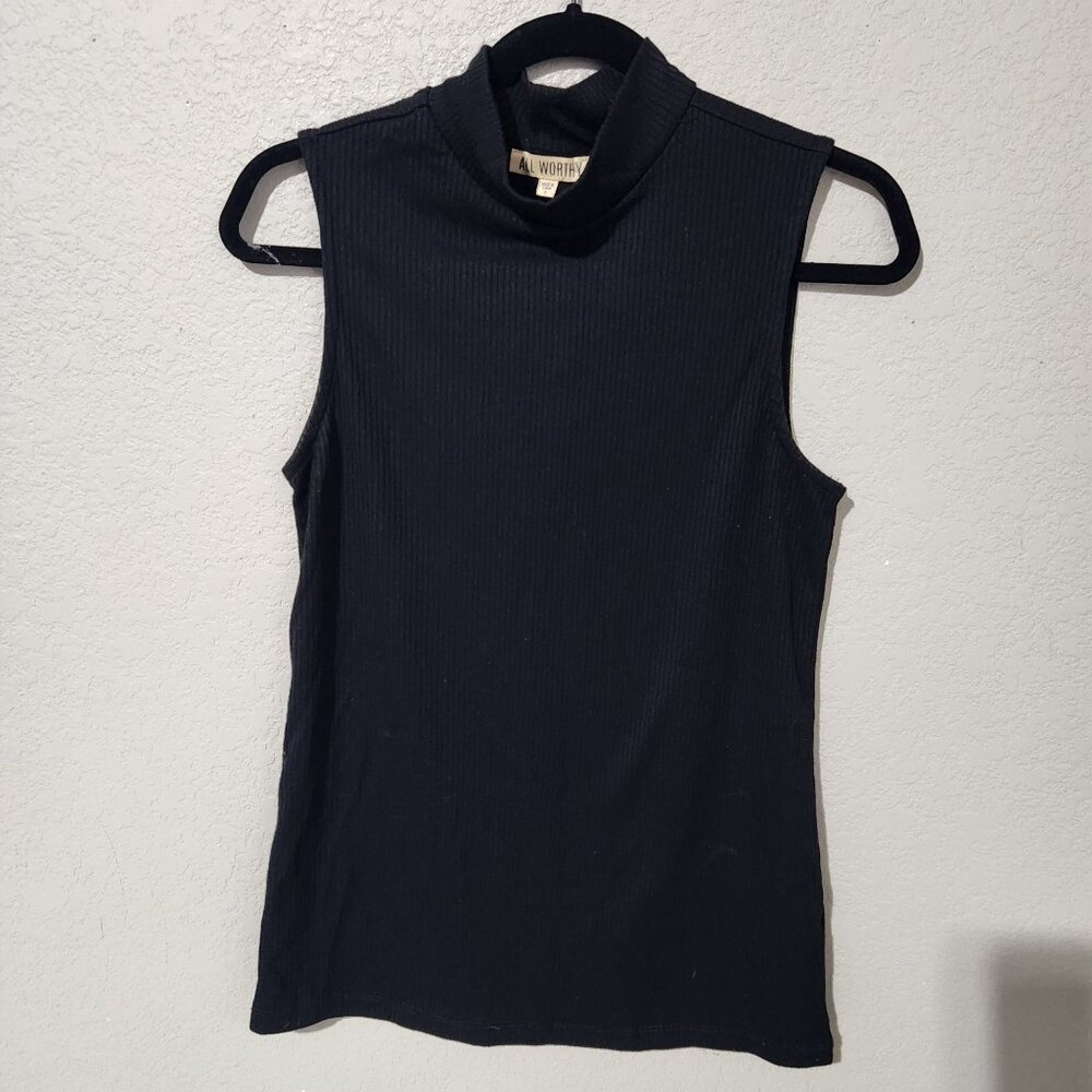 All Worthy Top Size S Black Sleeveless Mock Neck Ribbed Knit